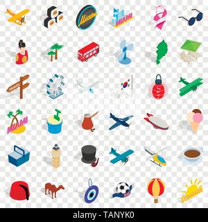 Miami icons set, isometric style Stock Vector