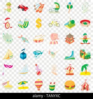 Tourism icons set, cartoon style Stock Vector