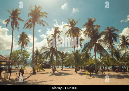 Sunny beach with palms on Luli Island, Honda bay, Palawan,  Philippines Stock Photo