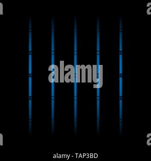 3d blue fading neon light elements, vertical lines and dots on black background. Futuristic pattern.  Abstract texture Stock Vector