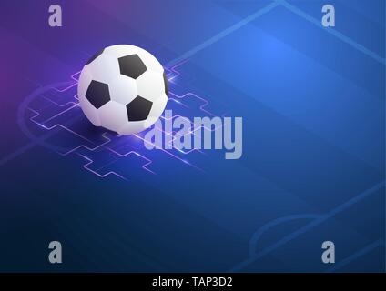 Realistic soccer ball, football, on field with light lines. Vector illustration modern background design for soccer championship, games, tournament mo Stock Vector