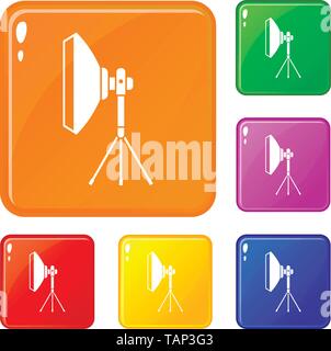 Studio lighting equipment icons set vector color Stock Vector