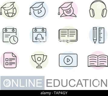 Distance learning and online education icon set - video tutorials Stock Vector