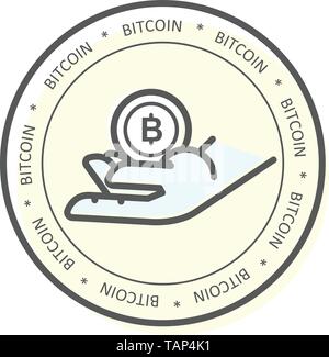 We accept bitcoin icon -  hand with bitcoin, payment with cryptocurrency Stock Vector