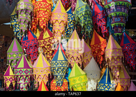 Colourful lantertns on sale at Anjuna Beach Flea Market, Goa, India Stock Photo