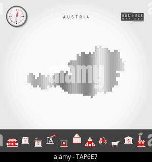 Vector Vertical Lines Pattern Map of Austria. Striped Simple Silhouette of Austria. Realistic Vector Compass. Business Infographic Icons. Stock Vector