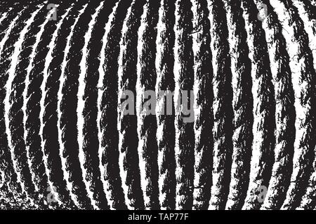 Distress overlay texture marine rope twisted into a ring. Urban empty background. Nautical grunge cover template. Fishing design theme. EPS10 vector Stock Vector