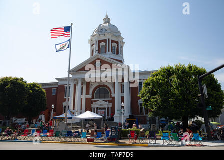 Buckhannon, West Virginia, USA - May 18, 2019: The Upshur County Clerk Building on main street, during the strawberry festival, with locals and visito Stock Photo