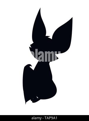 Black silhouette. Cartoon bat. Cute vampire bat, flying mammal. Flat ...