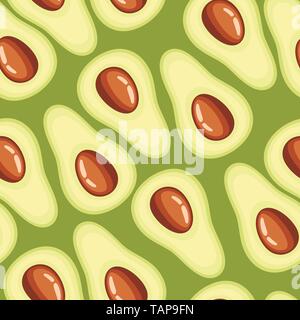 Seamless pattern. Slice of avocados. Half cut juicy avocado. Flat vector illustration. Vegetarian, vegan Healthy organic food. Stock Vector