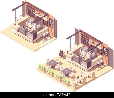 Vector isometric food court coffee kiosk Stock Vector