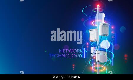5g cell network communication tower or antenna transmits wireless signal on mobile devices. Cellular high speed internet. Fifth generation Stock Vector