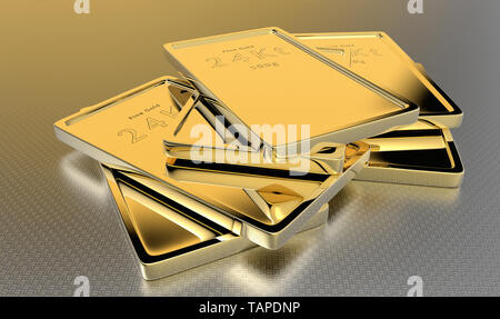 3D rendering of 24kt gold ingots. Stock Photo