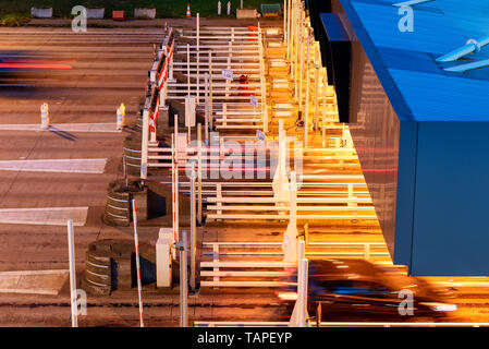 Toll Booth on Highway at Night Stock Photo