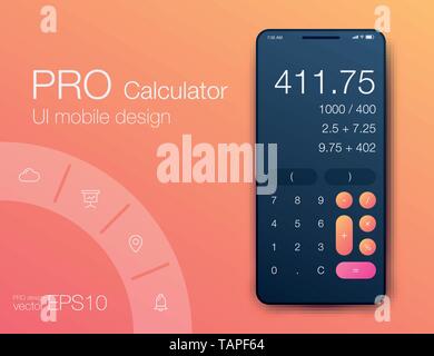 Smartphone with calculator. Ui design with colorfull graphics Stock Vector