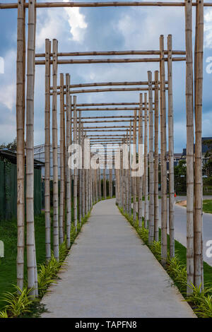 A pathway with bamboo gates in Phu Quoc, Vietnam Stock Photo
