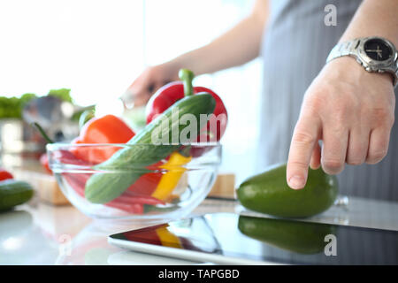 Chef Showing Organic Vegetable Salad Ingredient Stock Photo