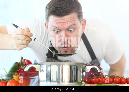 Comic Blowing Chef Face Blogger Photography Shot Stock Photo