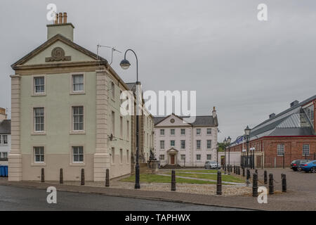 Irvine, Scotland, UK -  May 25, 2019: Georgian styled building facades part of the Irvine Harbourside Redevelopment looking from Gottries Rd over to L Stock Photo