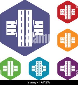 Bridge over road icons vector hexahedron Stock Vector