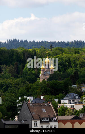 The Church of St Elizabeth in Wiesbaden, the state capital of Hesse, Germany. The Russian Orthodox place of worship is on the Neroberg. Stock Photo