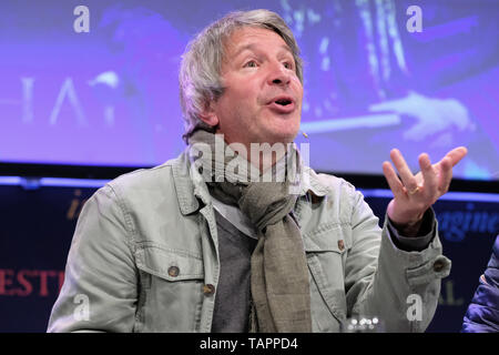 Hay Festival, Hay on Wye, Powys, Wales, UK - Monday 27th May 2019 - French novelist Eric Vuillard on stage at the Hay Festival talking about his book The Order of the Day.  Photo Steven May / Alamy Live News Stock Photo