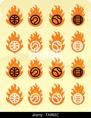Balls in fire icon set. Sports. eps10 Stock Vector