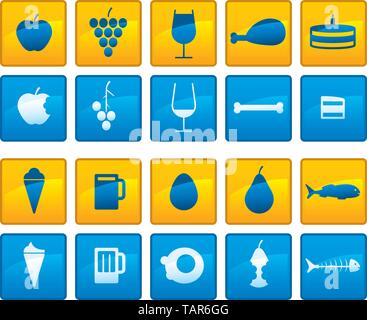 Vector illustrations of 20 food icons. Before and after. Stock Vector
