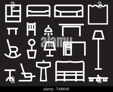 Multiple furniture icons isolated on black. eps10. Stock Vector