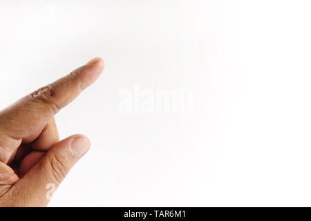 Finger ponting at checkbox isolated on white. Stock Photo