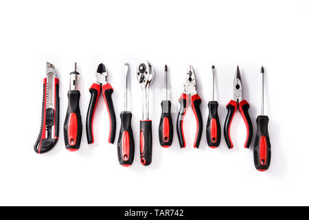 Building tools repair set pattern isolated on white background. Top view Stock Photo