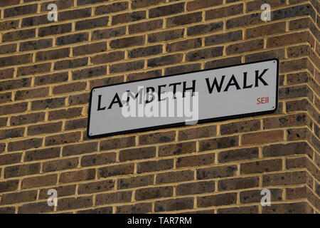 Old council social housing with sign in the famous Lambeth Walk street in Lambeth,London,England,UK Stock Photo