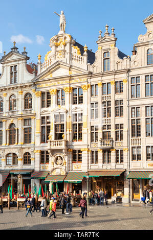 Brussels grand place Brussels ornate guild halls ornate gables on shops and cafes in the grand place Bruxelles city centre Brussels Belgium Eu Europe Stock Photo