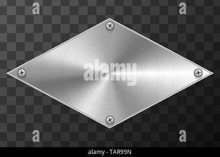 Glossy metal industrial plate in rhombus shape on transparent background Stock Vector