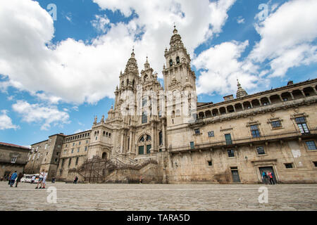 Santiago de Compostela cathedral low angle view from Obradoiro square Stock Photo