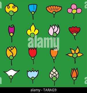 Vector illustration of hand made flower icons. Stock Vector