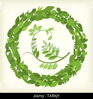 Circular banner of branches and leaves. Vector illustration. eps10. Stock Vector