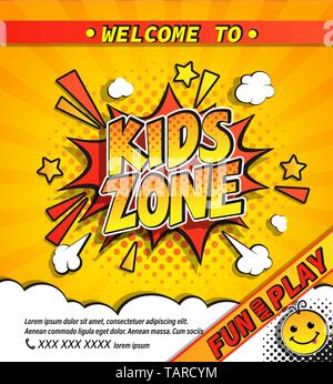 Kids zone invitation banner. Stock Vector