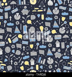 Seamless pattern with finance elements. Business concept. Endless background. Vector color illustration. Stock Vector