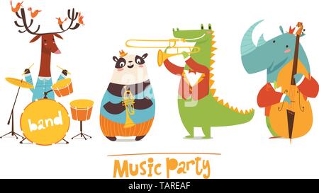Vector music characters with cartoon musical instruments Stock Vector