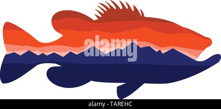 Retro style illustration of silhouette of a largemouth bass, a carnivorous freshwater gamefish in the Centrarchidae family, a species of black bass wi Stock Vector