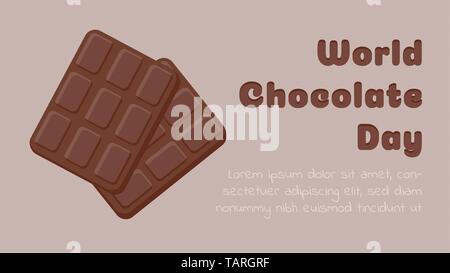 Worldwide chocolate day. Two chocolate bars on a light beige background Food landing page with flat simple design. Modern design concept of web page d Stock Vector