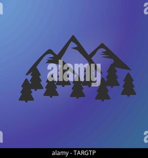 Trees and mountains. For print on shirt, graphic design. Vector illustration Gray contourt. Firs and hills. Pattern for cars. Lifestyle travel. Outdoo Stock Vector