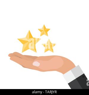 Hand with Stars Flat Design. Present, Gift, Сoupon Concept. Vector Illustration EPS10 Stock Vector