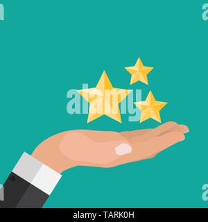 Hand with Stars Flat Design. Present, Gift, Сoupon Concept. Vector Illustration EPS10 Stock Vector
