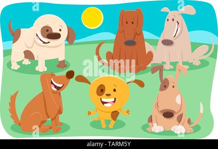 Cartoon Illustration of Funny Dogs and Puppies Pet Animal Characters Group Stock Vector