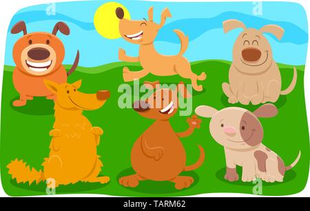 Cartoon Illustration of Happy Dogs and Puppies Pet Animal Characters Group Stock Vector
