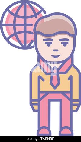 global promotion business man, Global Payment icon- vector global sign and symbol with character. Stock Vector