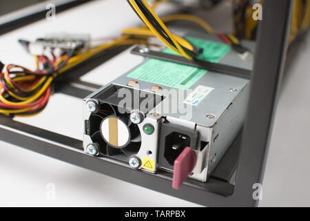 Server GPU Power Supply for Cryptocurrency Mining Rig Stock Photo
