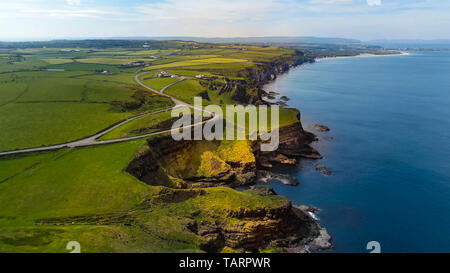 Dunluce Castle in North Ireland - aerial view - travel photography Stock Photo